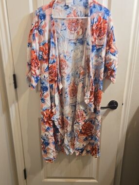 LuLaRoe Watercolor Floral Kimono in Coral, Blue & White
